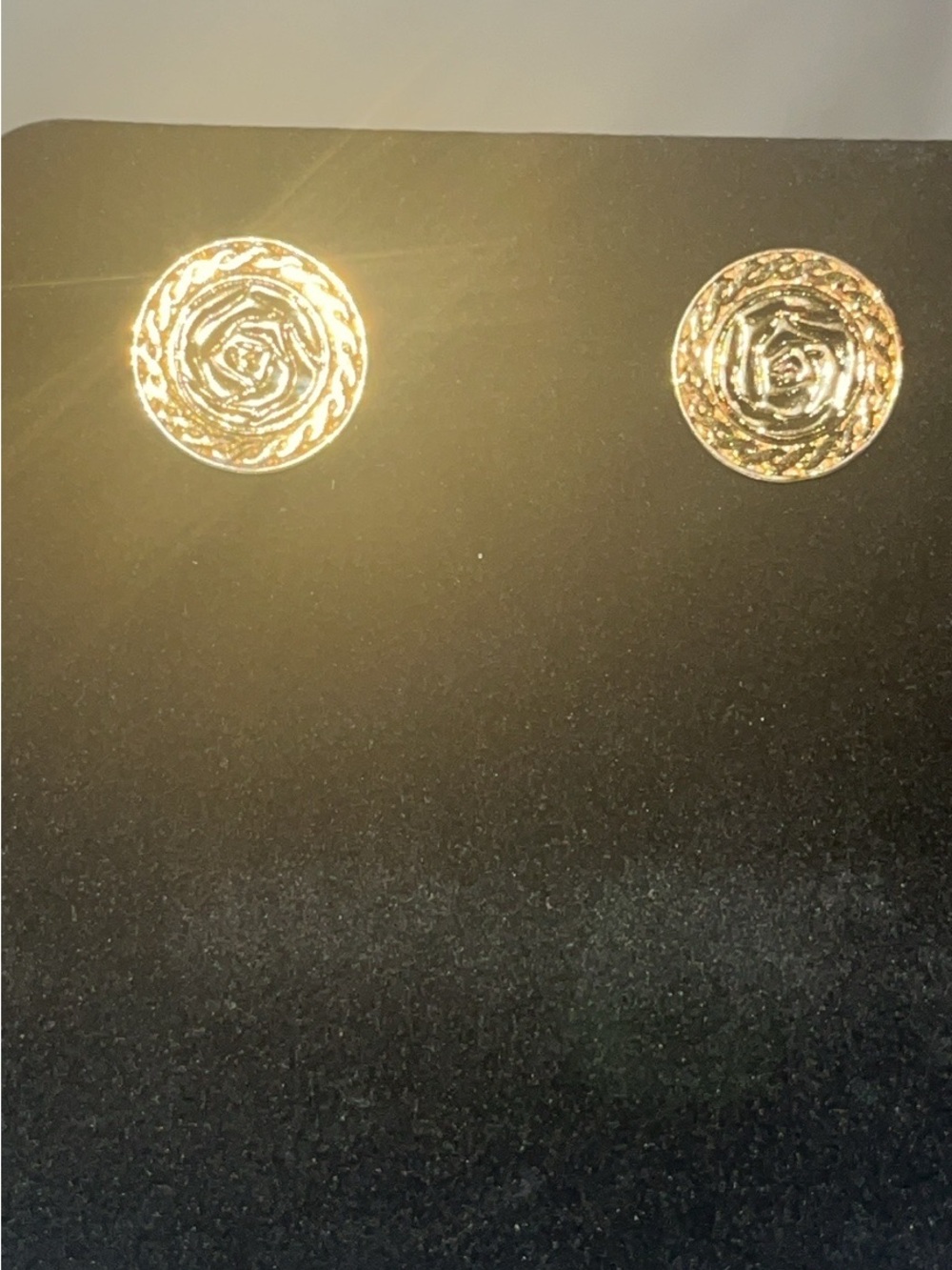 Vintage OLCI Signed Gold Tone Rose Medallion Pierced Earrings